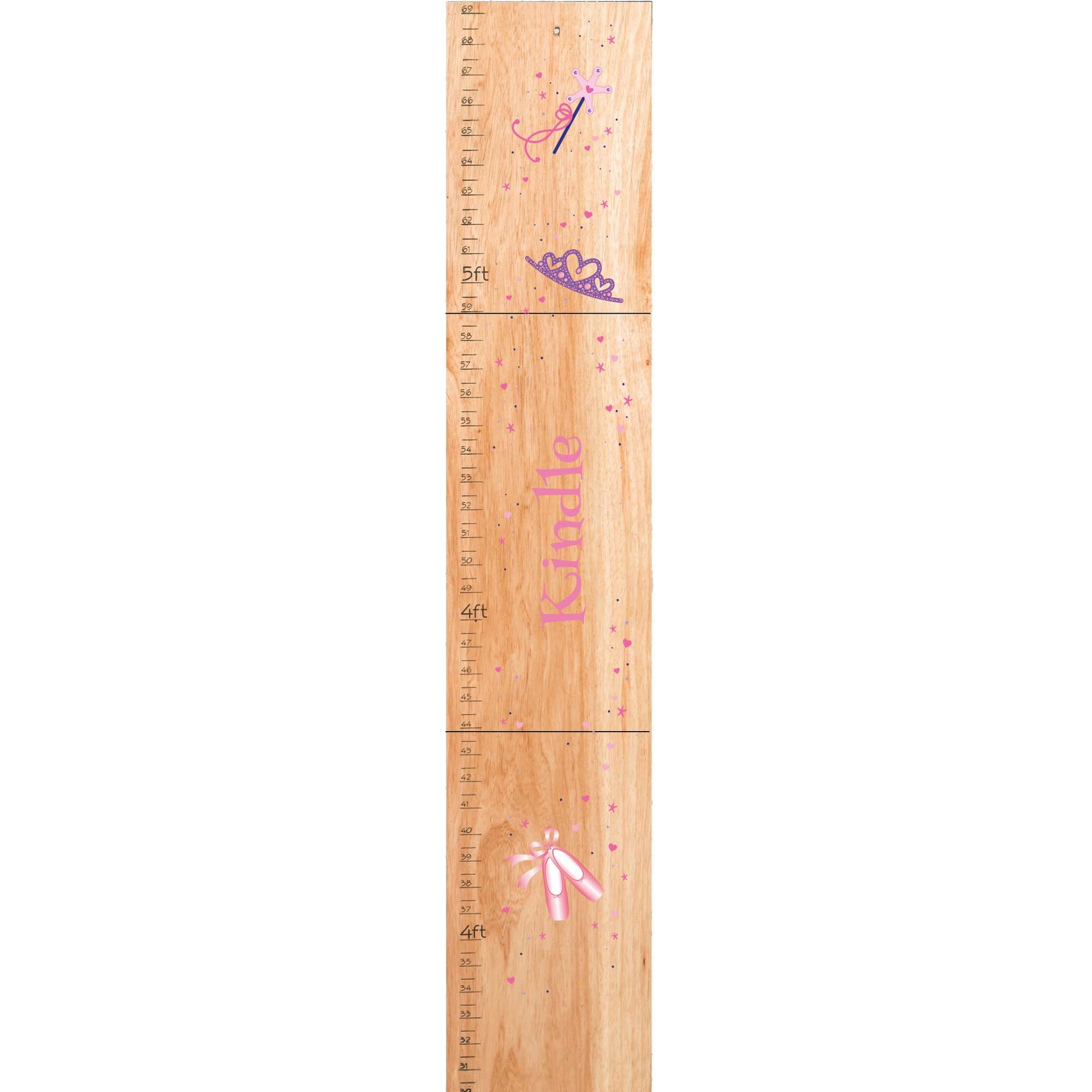 Personalized Natural Wooden Growth Chart with Ballet Princess design