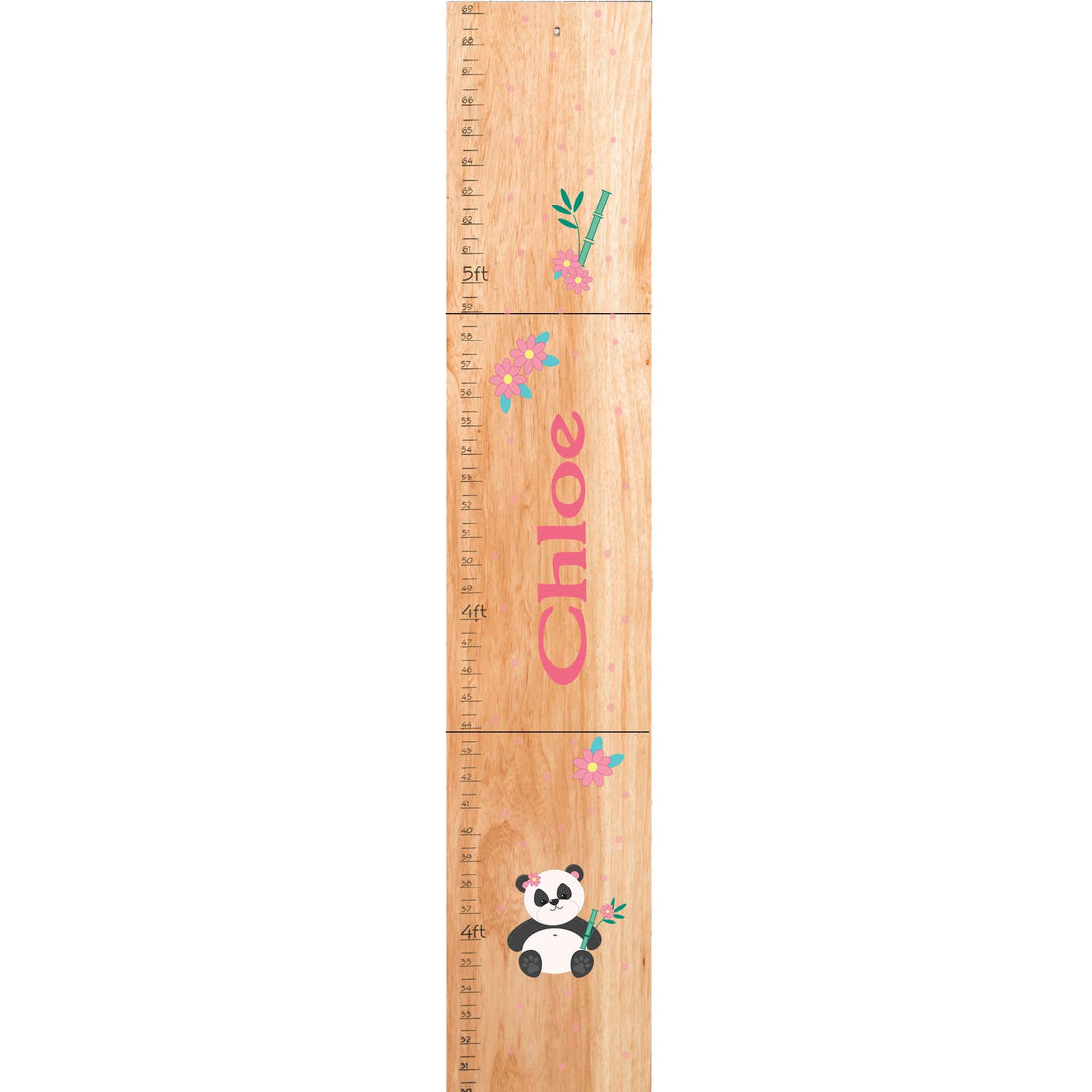 Personalized Natural Wooden Growth Chart with Panda Bear design