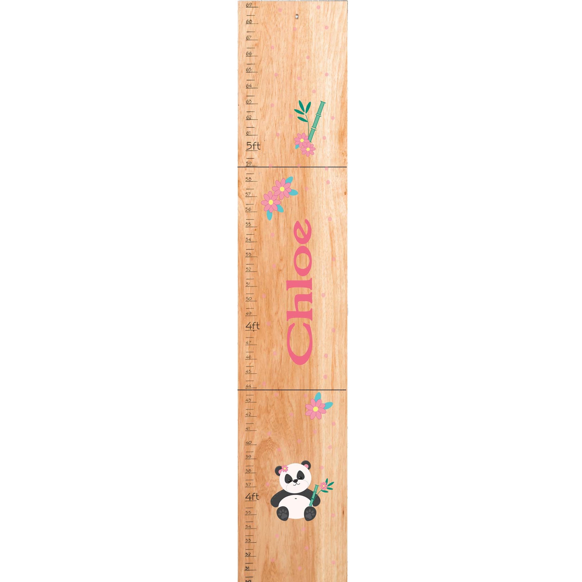 Personalized Natural Wooden Growth Chart with Panda Bear design