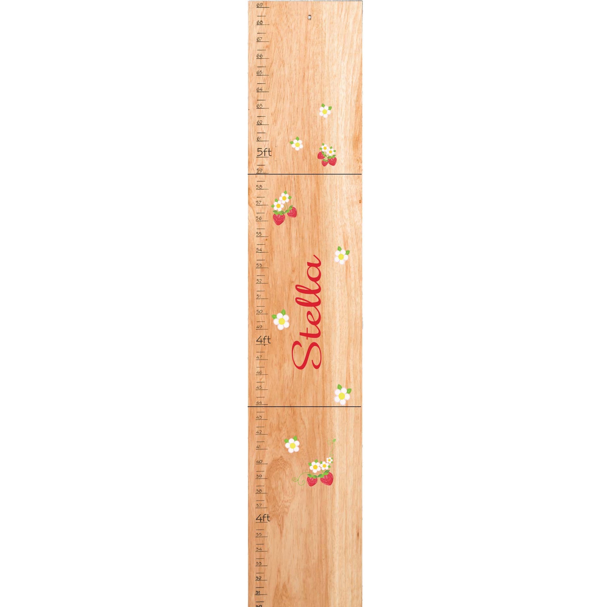 Personalized Natural Wooden Growth Chart with Pink Princess Crown design
