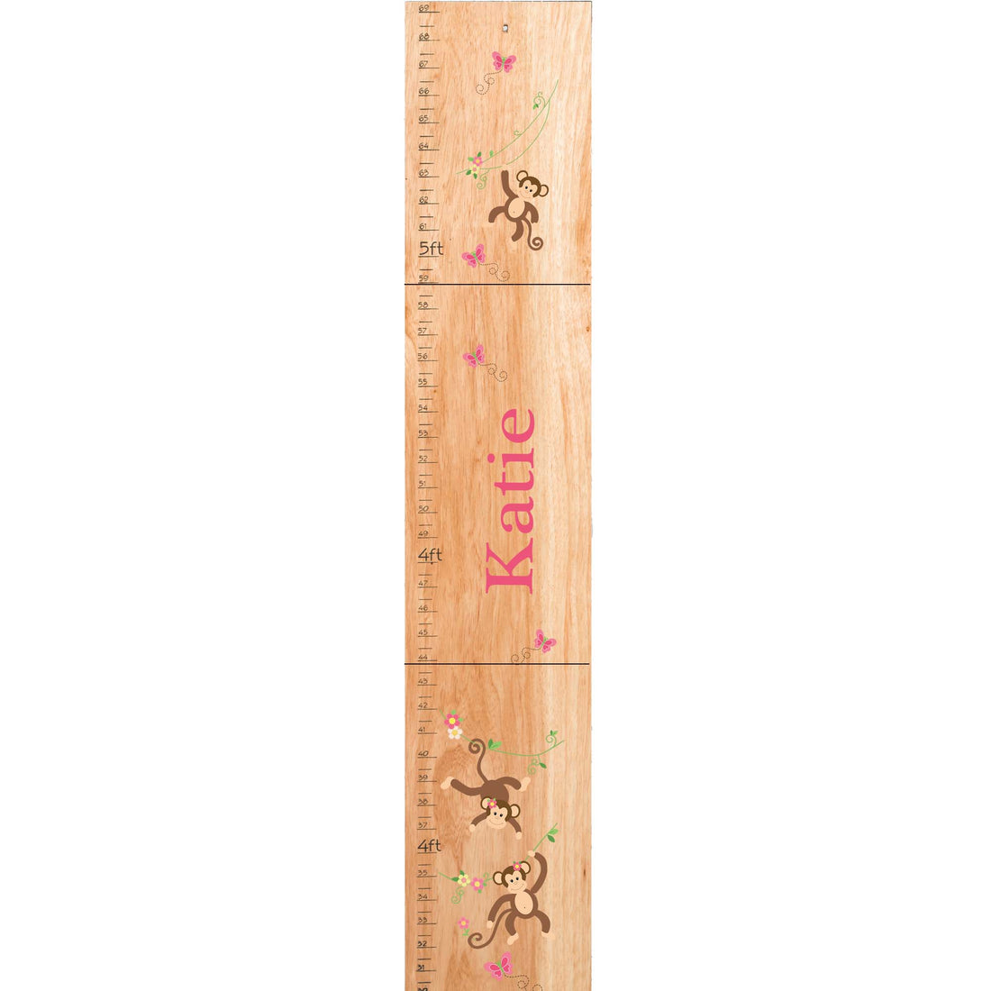 Personalized Natural Growth Chart With Monkey Girl Design