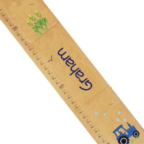 Personalized Natural Growth Chart With Tractor Blue Design