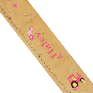 Personalized Natural Growth Chart With Tractor Pink Design