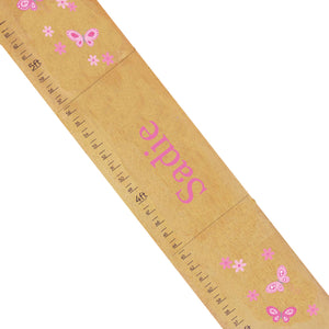 Personalized Natural Growth Chart With Butterflies Pink Design