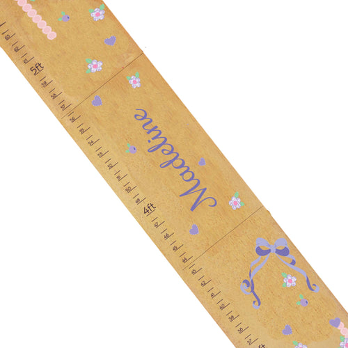 Personalized Natural Wooden Growth Chart with Lacey Bow design