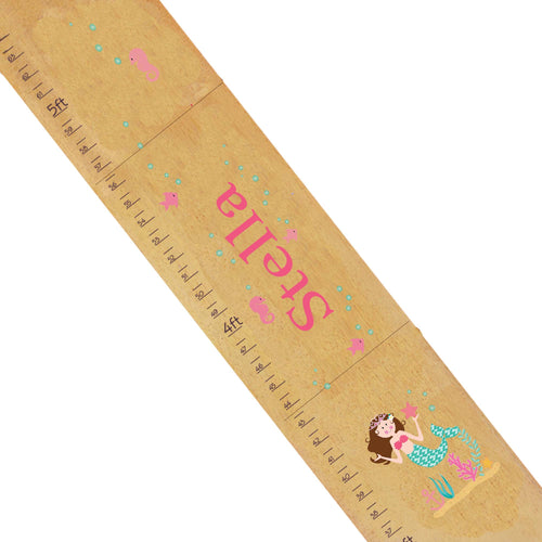Personalized Natural Growth Chart With Mermaid Brunette Design