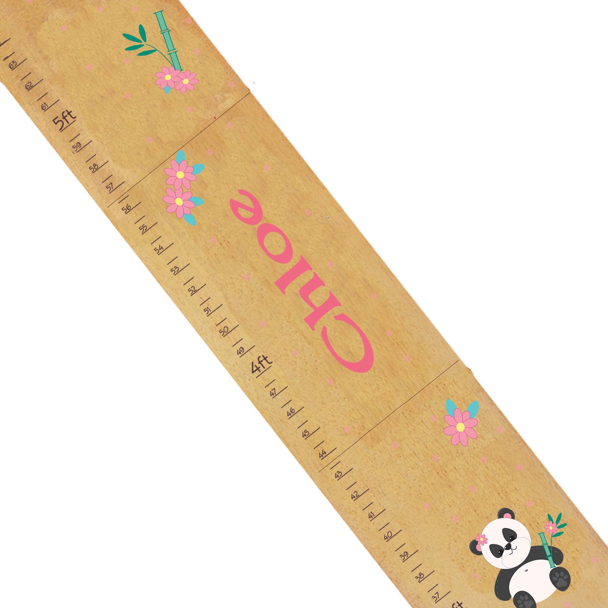 Personalized Natural Wooden Growth Chart with Panda Bear design