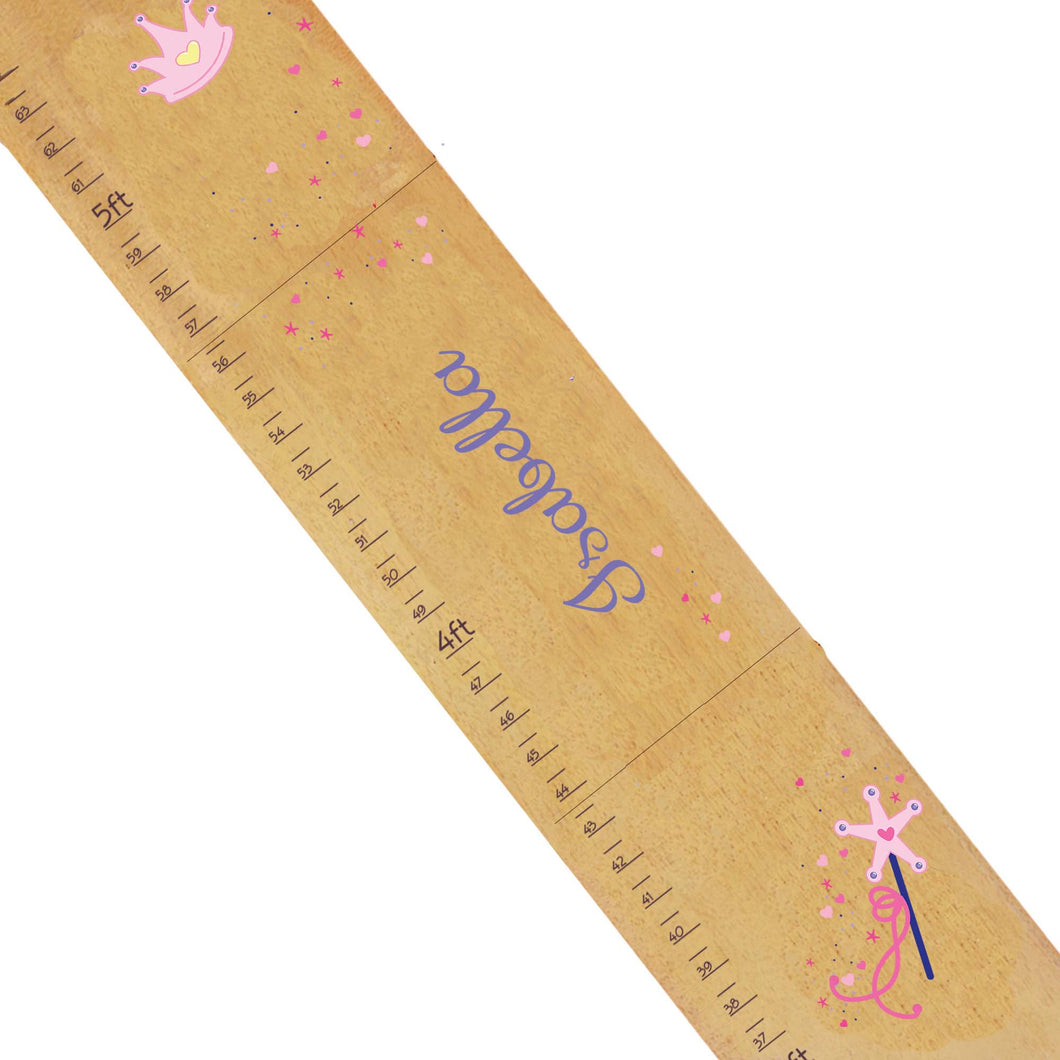Personalized Natural Wooden Growth Chart with Fairy Princess design