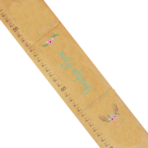 Personalized Natural Growth Chart With Floral Antlers Design