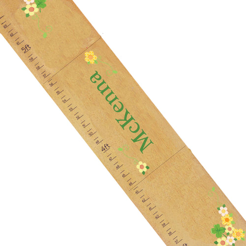 Personalized Natural Wooden Growth Chart with Shamrock design