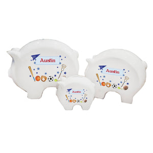 Personalized Piggy Bank with Sports design