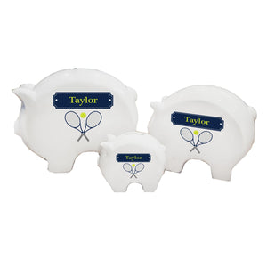 Personalized Piggy Bank with Tennis design