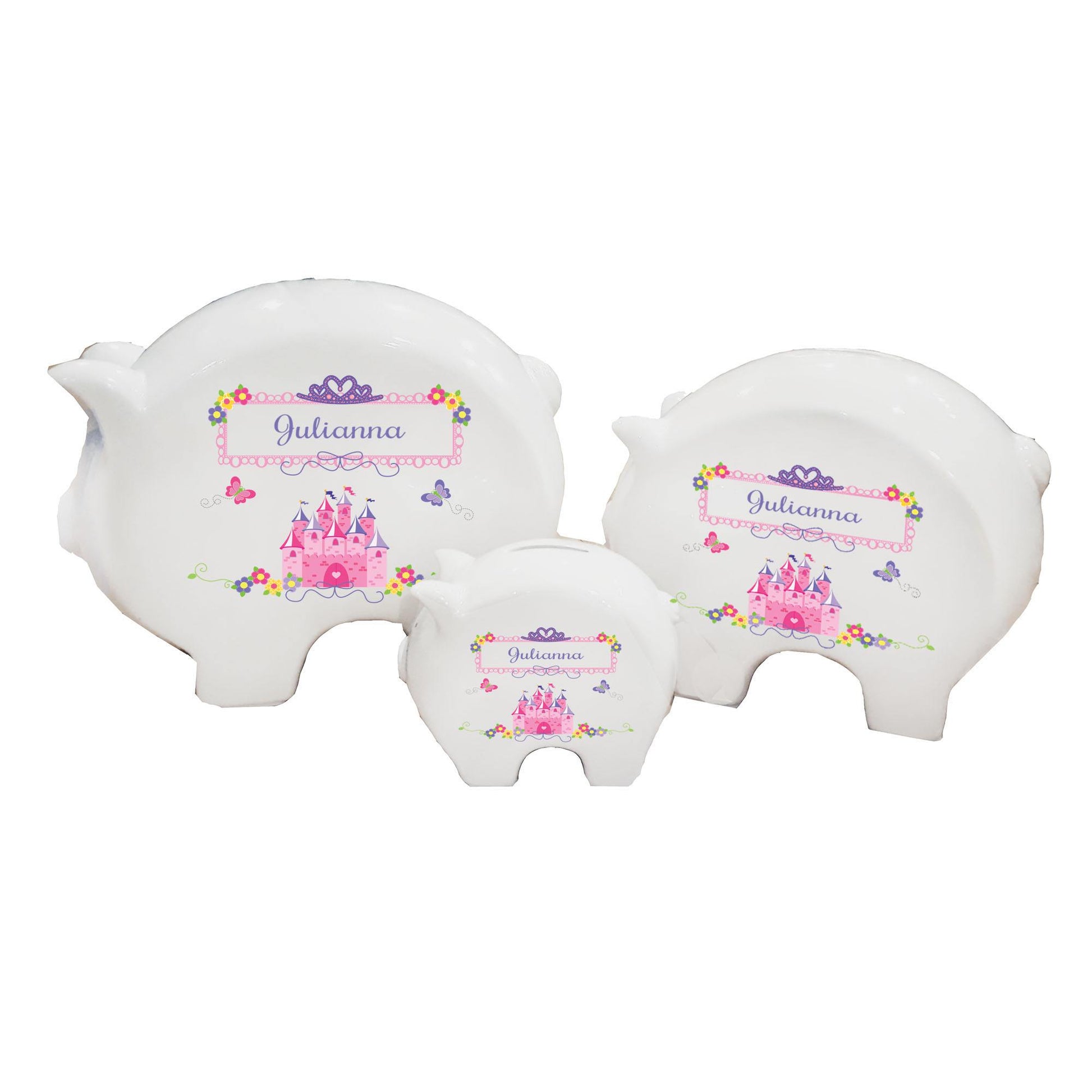 Personalized Piggy Bank with Princess Castle design