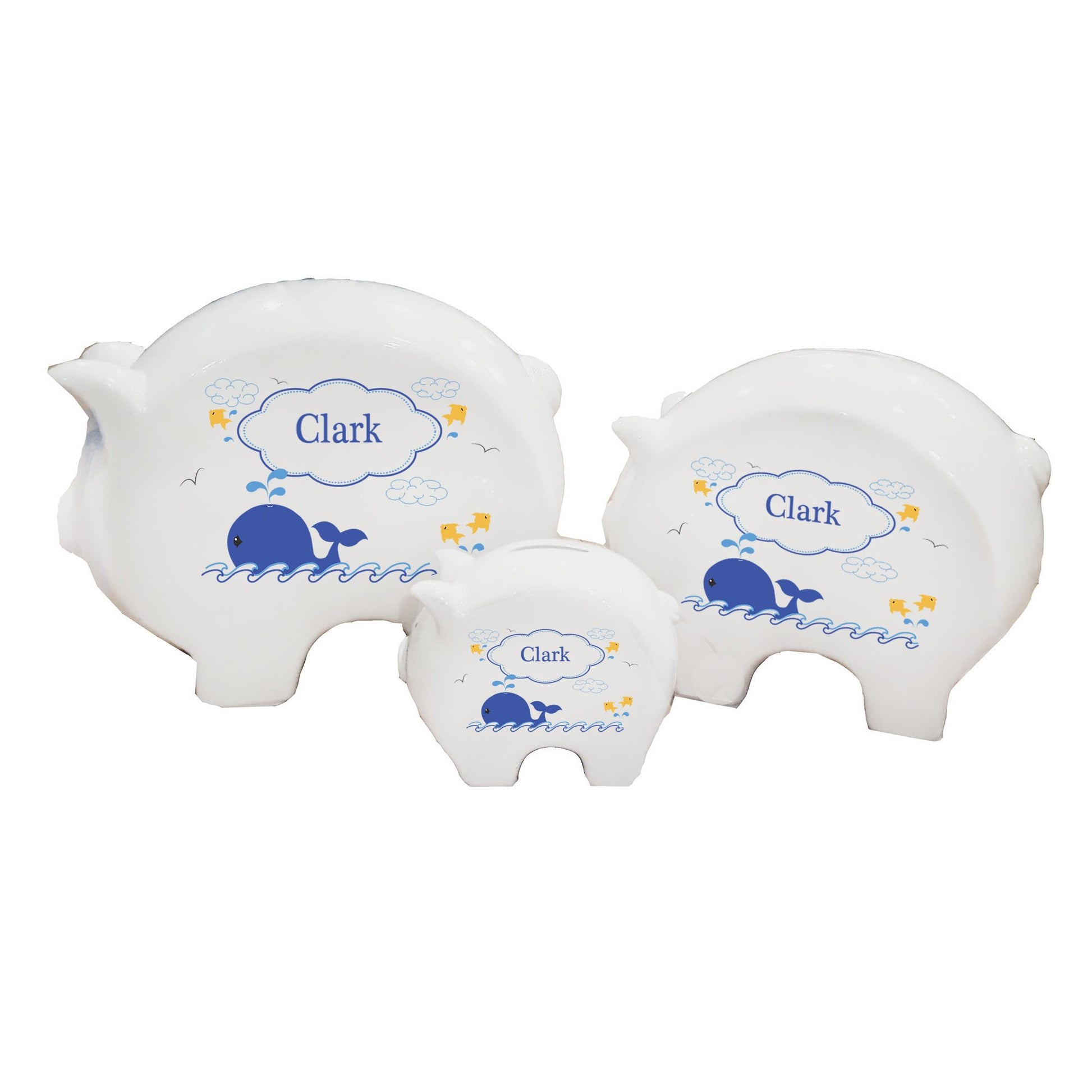 Personalized Piggy Bank with Blue Whale design