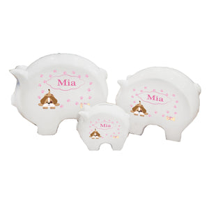 Personalized Piggy Bank with Pink Puppy design