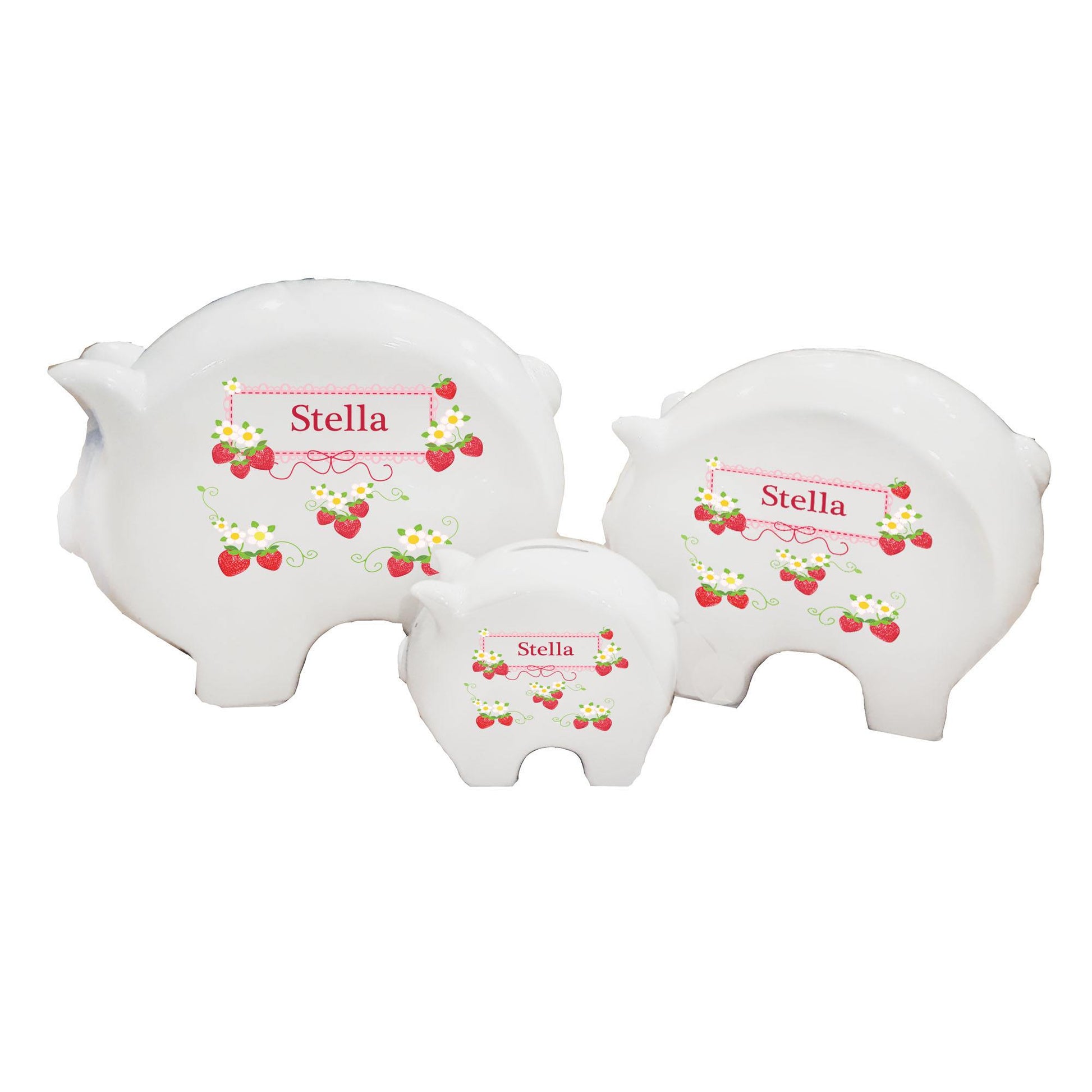Personalized Piggy Bank with Strawberries design