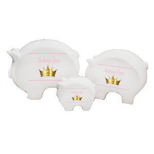 Personalized Piggy Bank with Pink Princess Crown design