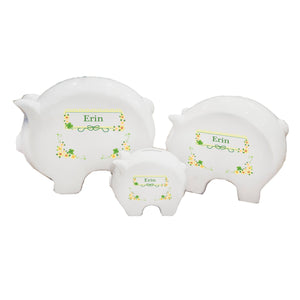 Personalized Piggy Bank with Shamrock design