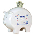 Personalized Piggy Bank with Boys Sailboat design