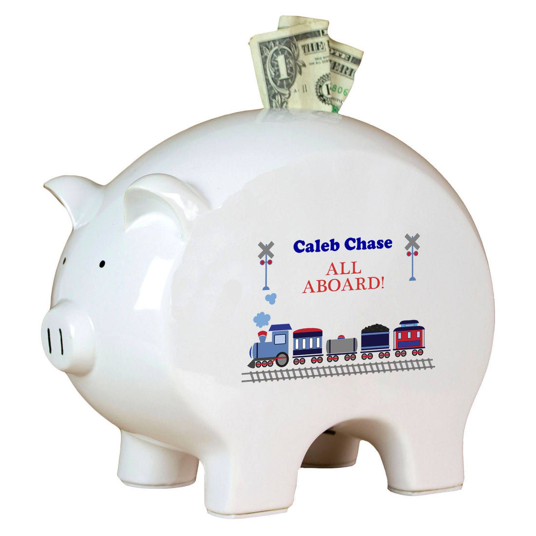 Personalized Piggy Bank with Train design
