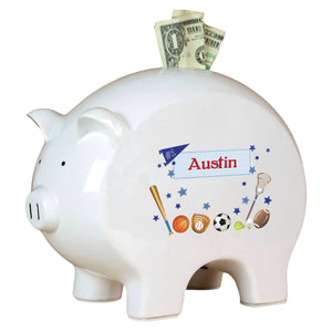 Personalized Piggy Bank with Sports design