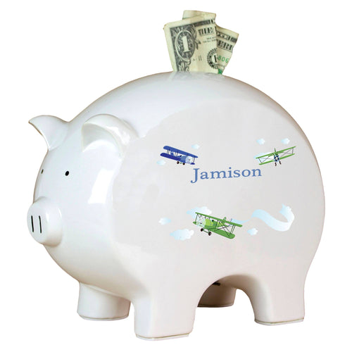 Personalized Piggy Bank with Airplane design