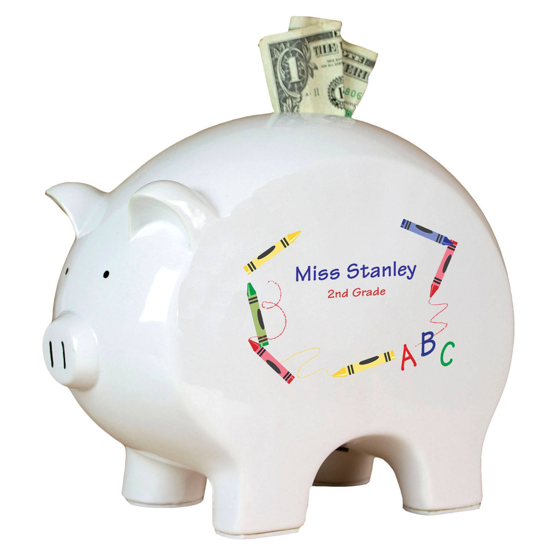 Personalized Piggy Bank with Crayon design