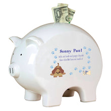Personalized Piggy Bank with Blue Puppy design