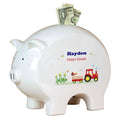 Personalized Piggy Bank with Red Tractor design