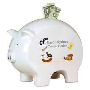 Personalized Piggy Bank with Pirate design