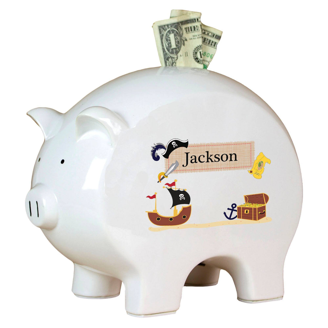 Personalized Piggy Bank with Pirate design