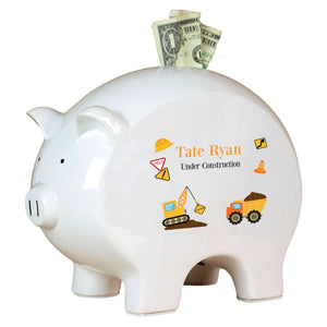 Personalized Piggy Bank with Construction design