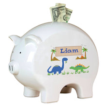 Personalized Piggy Bank with Dinosaurs design