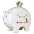 Personalized Piggy Bank with Green Forest Animal design
