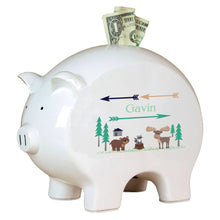 Personalized Piggy Bank with North Woodland Critters design