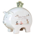 Personalized Piggy Bank with Gray Woodland Critters design