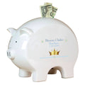 Personalized Piggy Bank with Prince Crown Blue design