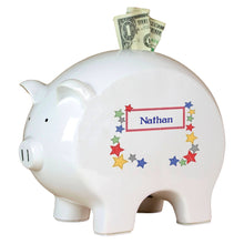 Personalized Piggy Bank with Stitched Stars design