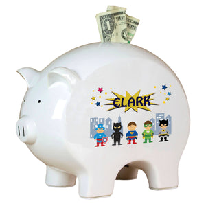 Personalized Piggy Bank with Superhero design