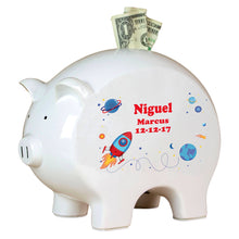 Personalized Piggy Bank with Rocket design