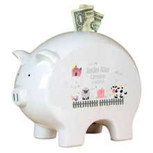 Personalized Piggy Bank with Barnyard Friends Pastel design