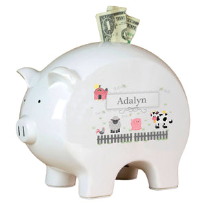 Personalized Piggy Bank with Barnyard Friends Pastel design