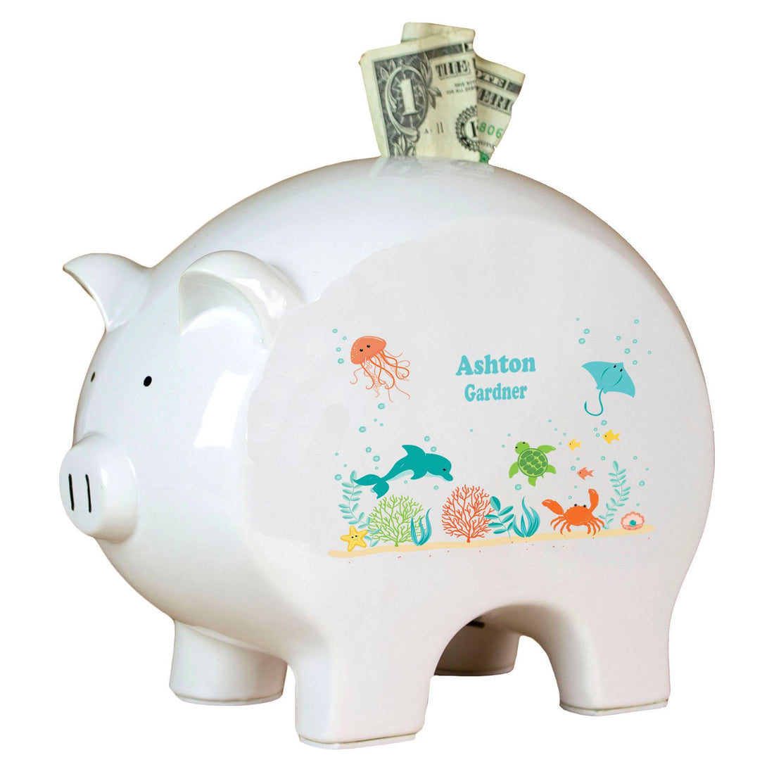 Personalized Piggy Bank with Sea and Marine design