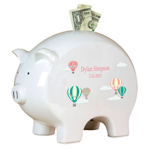 Personalized Piggy Bank with Hot Air Balloon design