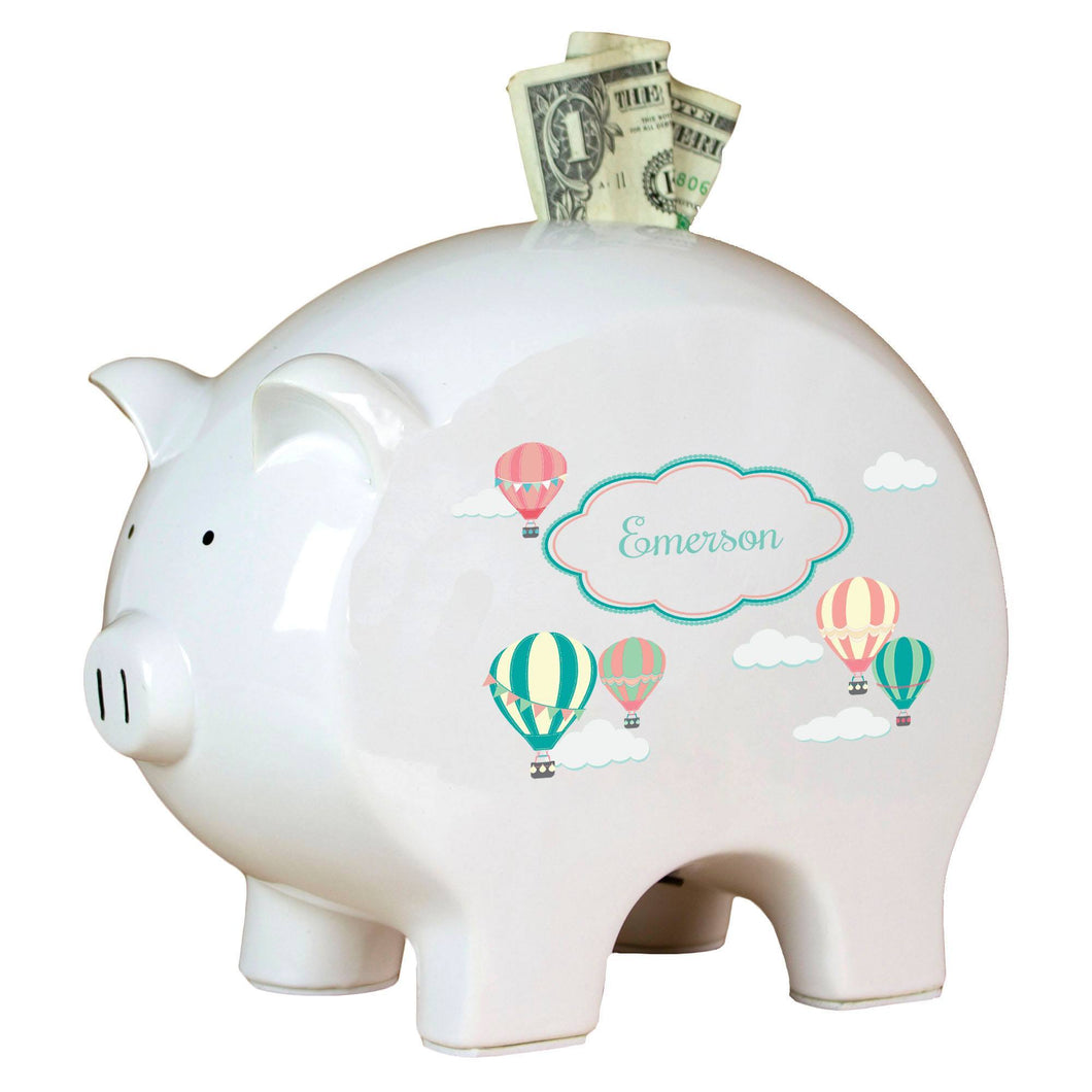 Personalized Piggy Bank with Hot Air Balloon design