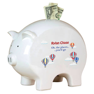 Personalized Piggy Bank with Hot Air Balloon Primary design