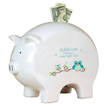 Personalized Piggy Bank with Blue Gingham Owl design