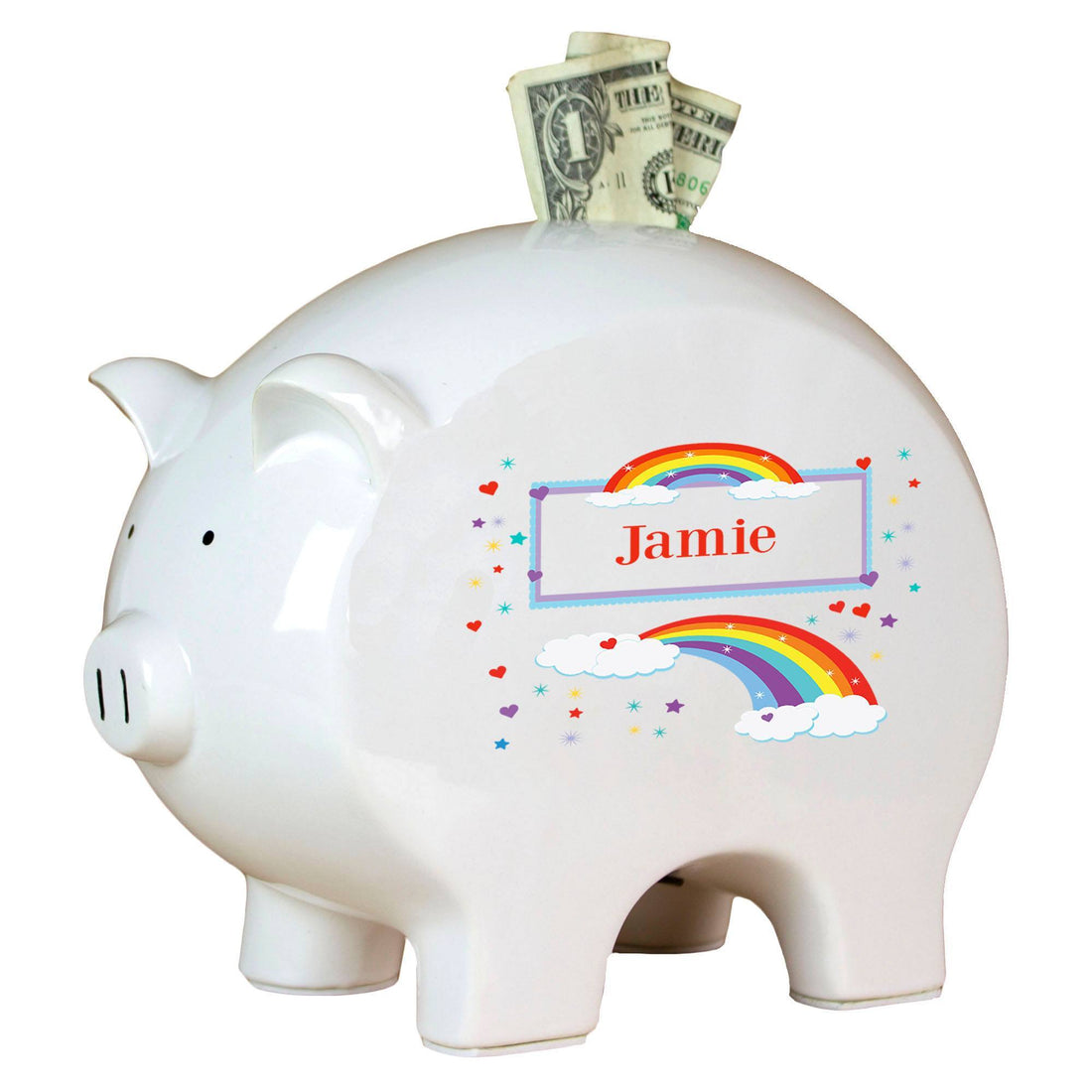 Personalized Piggy Bank with Rainbow design