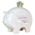 Personalized Piggy Bank with Rainbow Pastel design