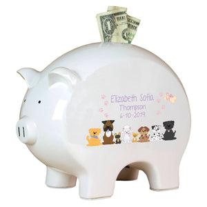 Personalized Piggy Bank with Pink Dog design